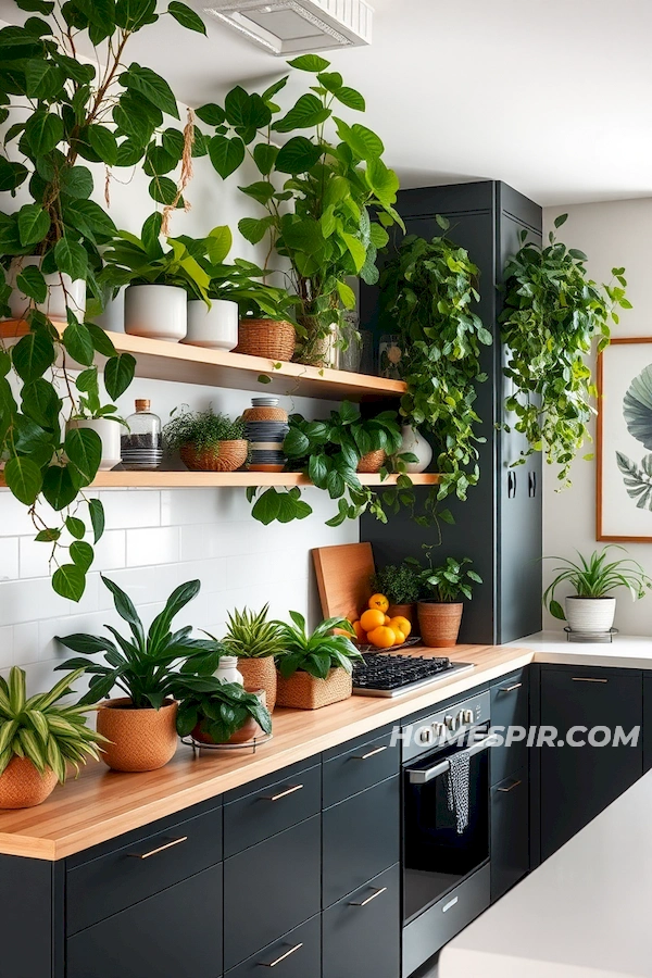 Lush Indoor Plants in Modern Eclectic Kitchen