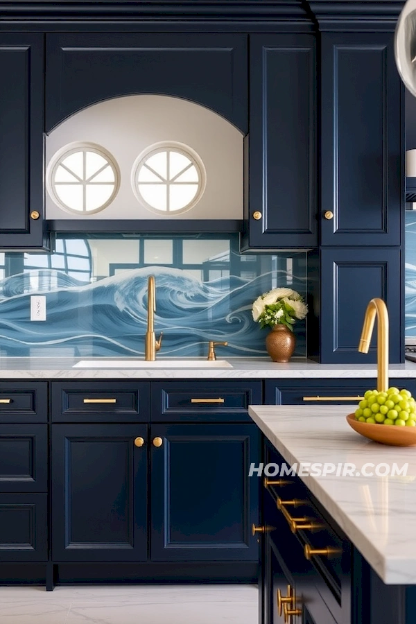 Luxurious Coastal Kitchen with Navy Cabinetry