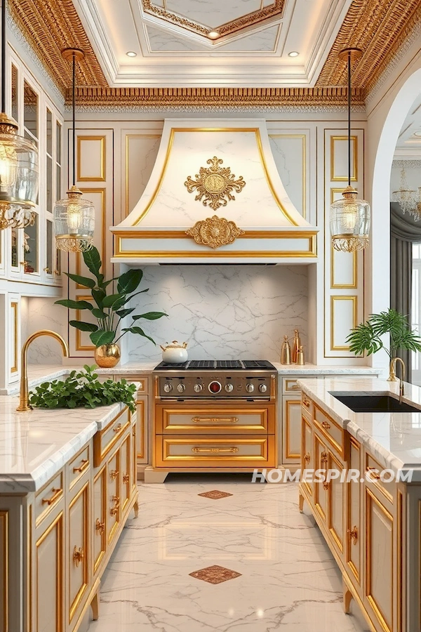 Luxury Kitchen with Gold and Marble Aesthetics