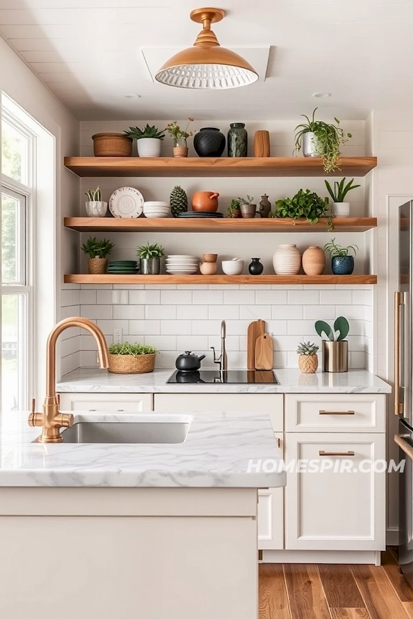 Marble and Copper Accents in Small Kitchen