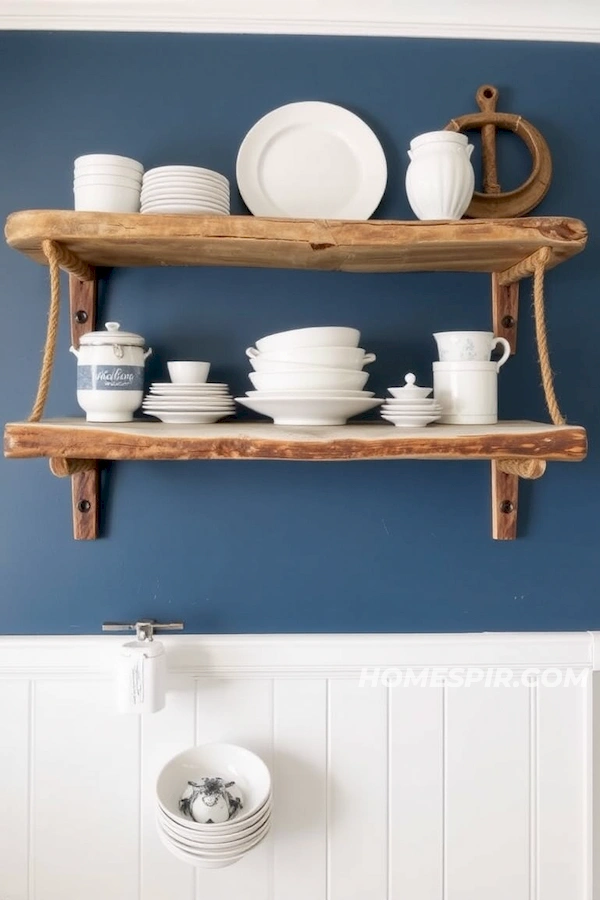 Maritime Decor on Driftwood Kitchen Shelves