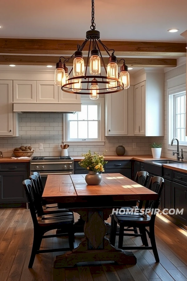 Mason Jar Chandelier in Farmhouse Kitchen