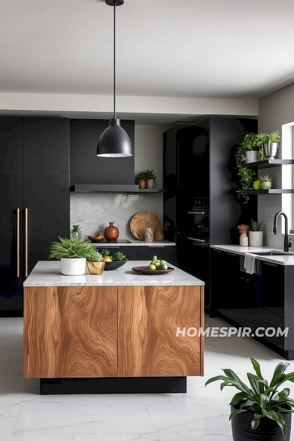 Matte Black and Wood Textured Kitchen Harmony