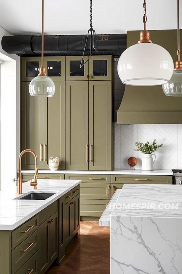 Matte Olive Cabinets in French Loft Kitchen