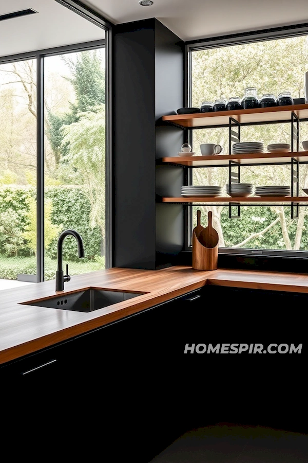 Metal Shelves in Serene Kitchen Space