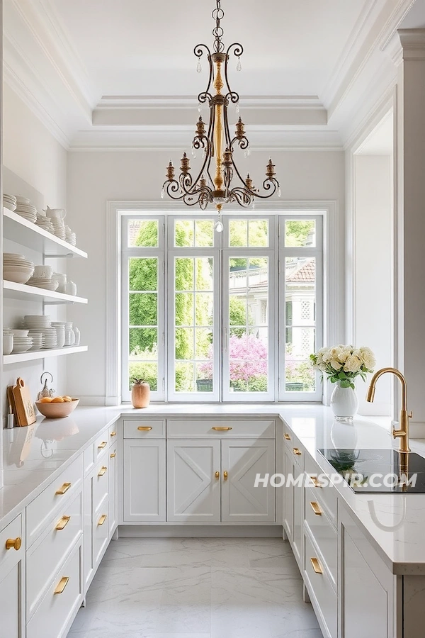 Minimalist French Kitchen with Marble and Gold Accents