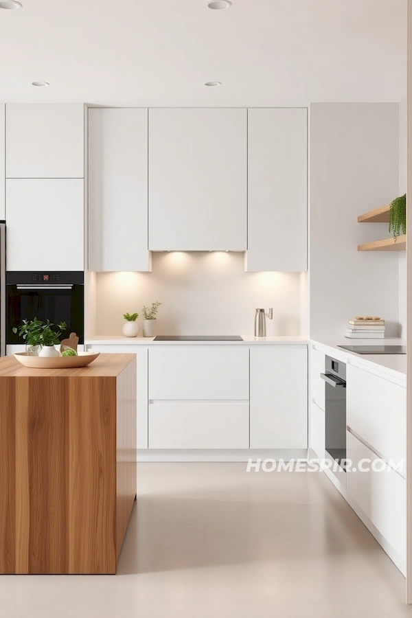 Minimalist Kitchen with Greenery and Open Shelving