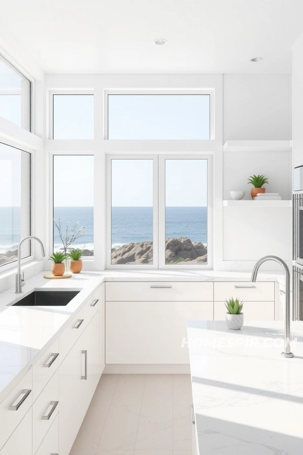 Minimalist Kitchen with Ocean View Windows