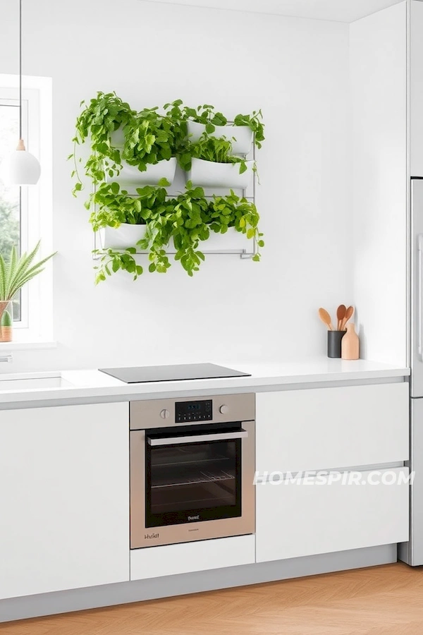 Minimalist Kitchen with Vertical Herb Garden Wall