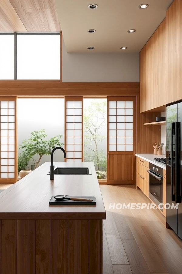 Minimalist Wooden Textures in Zen Kitchen