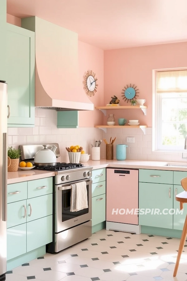 Mint Green and Blush Pink Mid-Century Kitchen