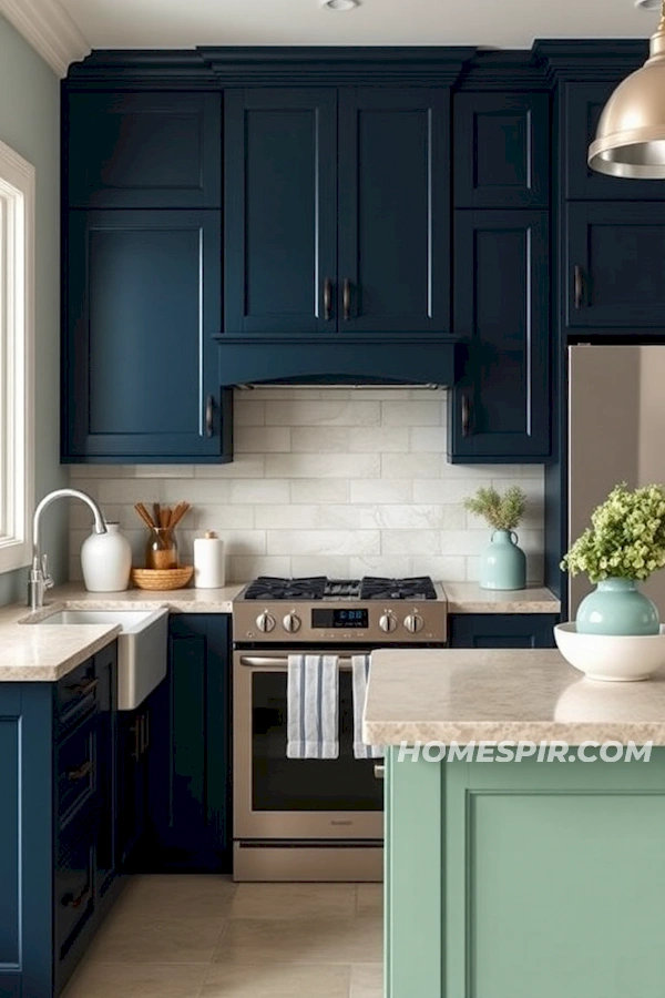 Mint Green and Gold Hardware in Calming Kitchen