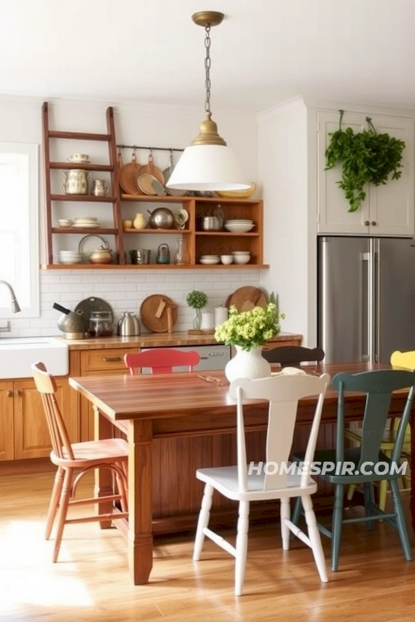 Mismatched Eclectic Dining Chairs and Farm Table