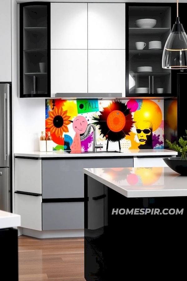 Modern Kitchen with Colorful Art Backdrop