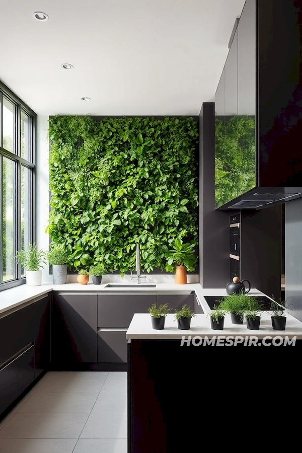 Modern Kitchen with Lush Vertical Garden