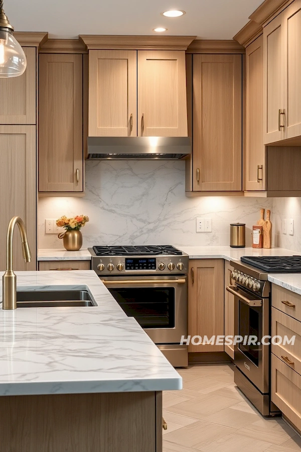 Modern Kitchen with Marble and Brass Accents