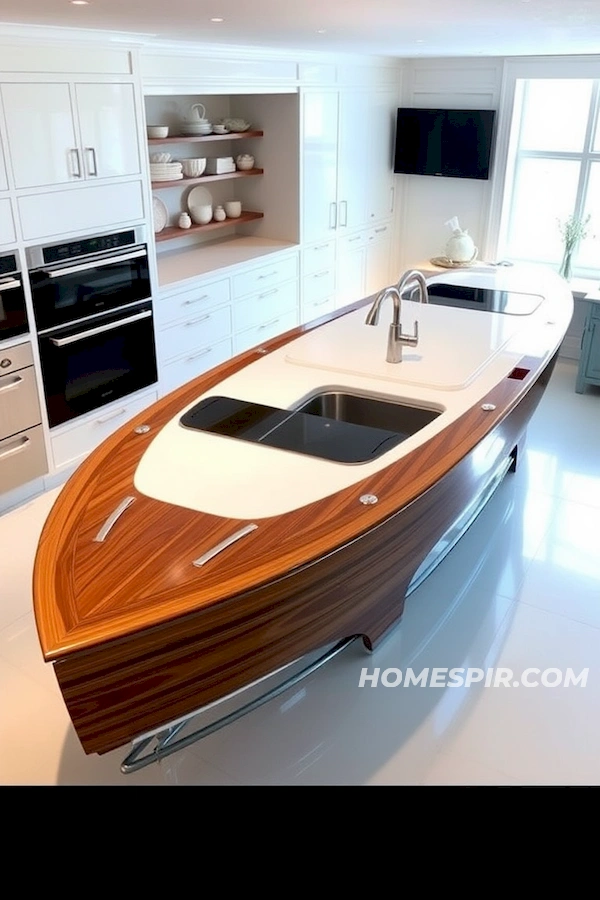 Modern Nautical Kitchen Island with Chrome Accents