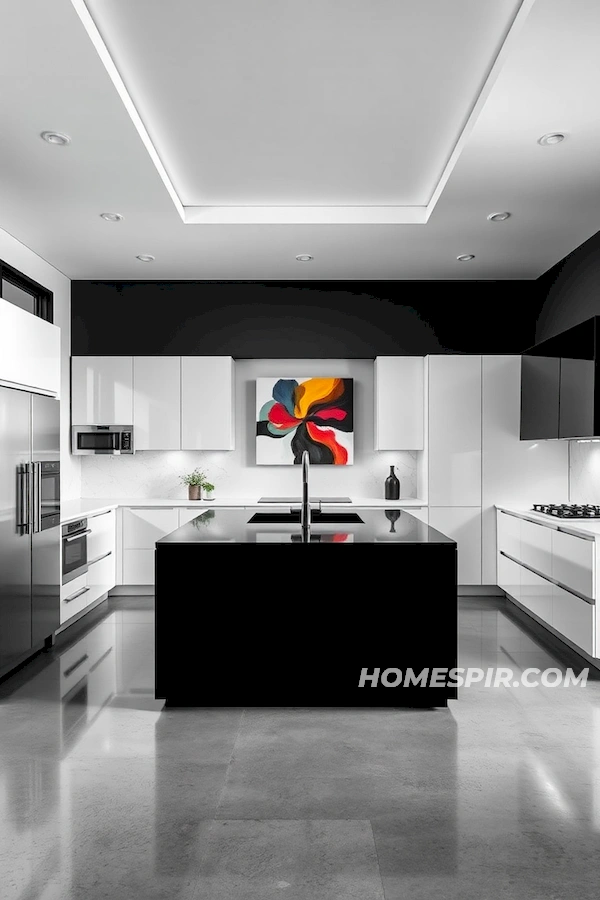 Monochrome Kitchen with Art