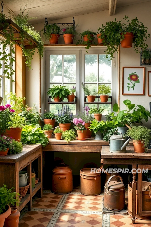 Natural French Kitchen with Lush Herb Planters