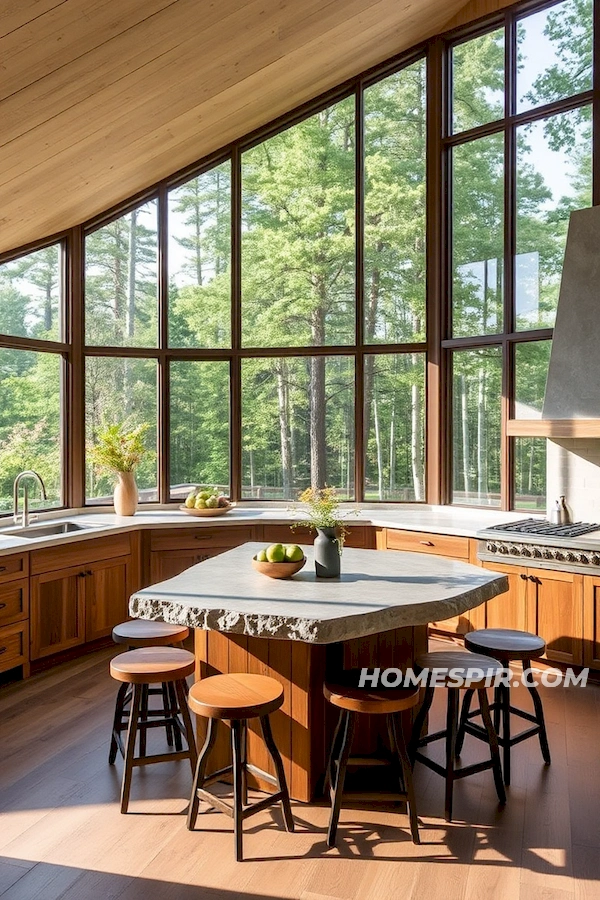 Natural Stone Island Log Kitchen