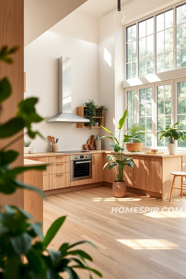 Natural Wood Textures in a Lush Green Kitchen