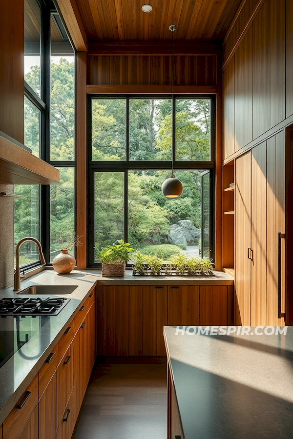 Nature-Infused Japanese Kitchen with Garden View