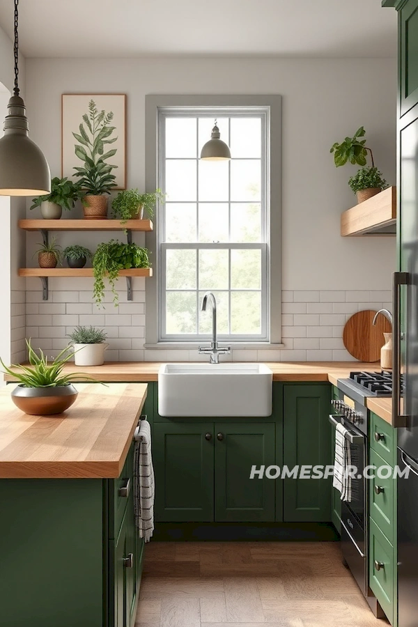 Nature-Inspired Farmhouse with Green Cabinets