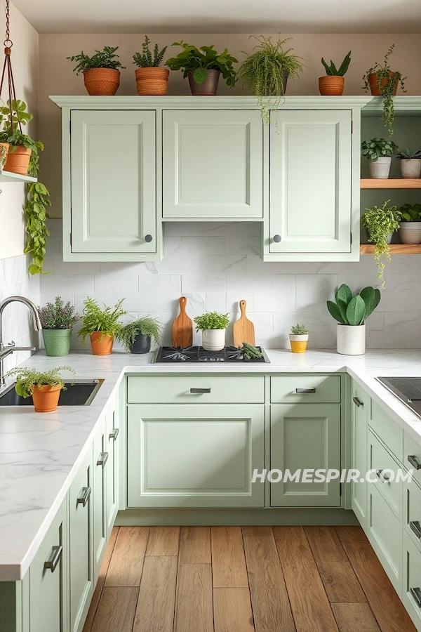 Nature Inspired Pastel Green Minimalist Kitchen