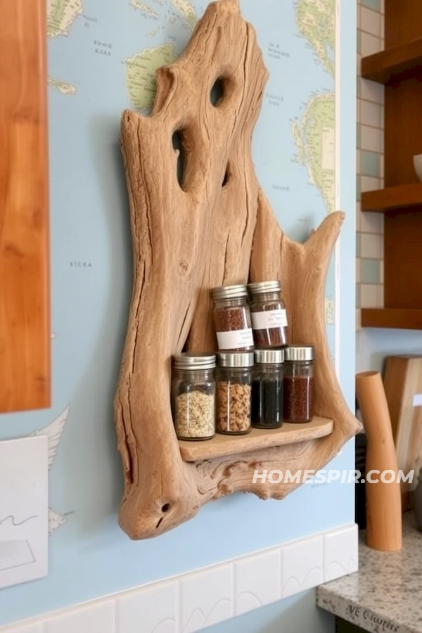 Nautical Driftwood Spice Rack for Beachy Kitchens