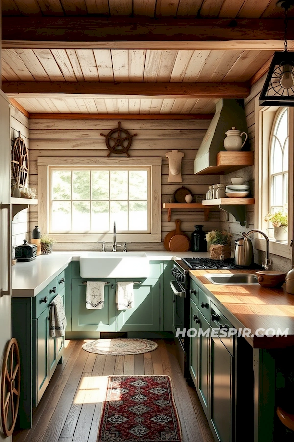 Nautical Kitchen with Driftwood and Porthole Windows