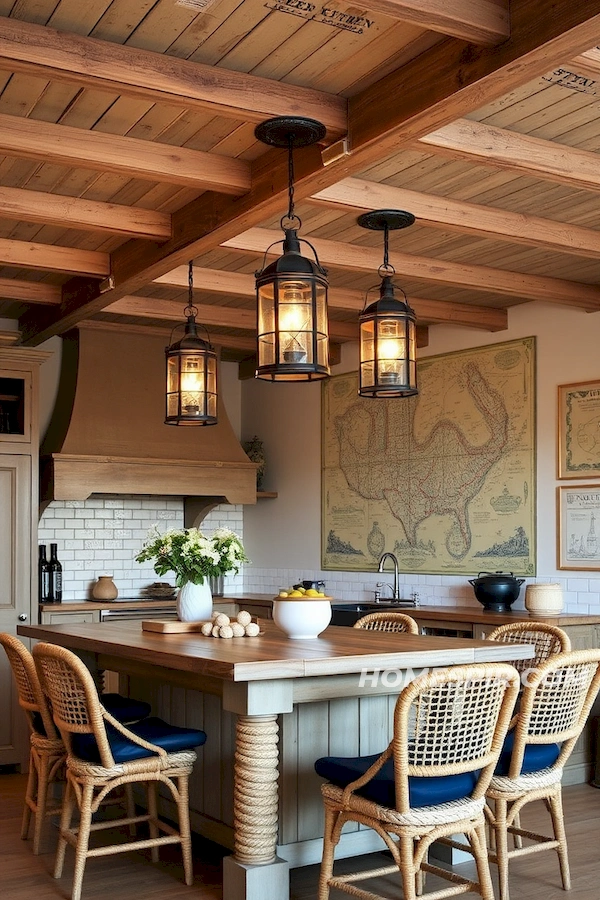 Nautical Map Adorned Oceanic Kitchen