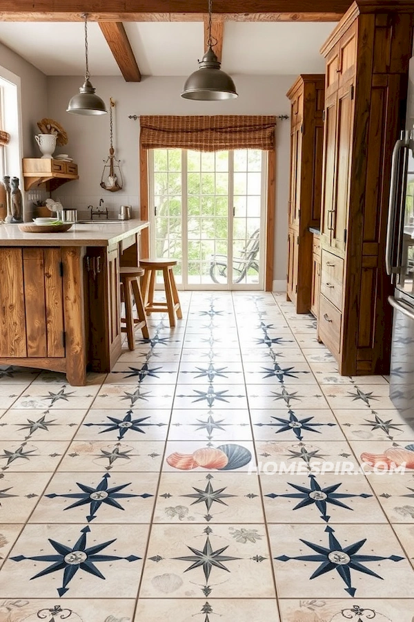 Nautical Pattern Tile Floor Contemporary Kitchen