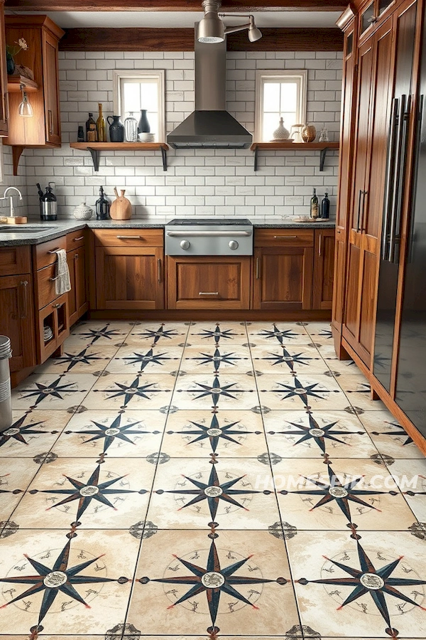 Nautical Tile Patterns with Rustic Metal Fixtures