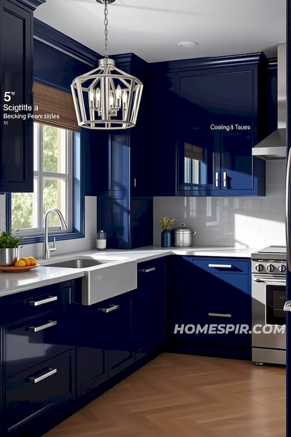 Navy Walls and Chrome Accents Art Deco Kitchen