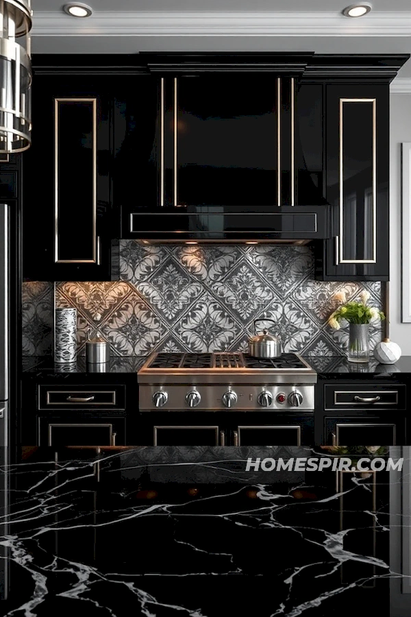 Obsidian Black and Platinum Art Deco Kitchen Harmony