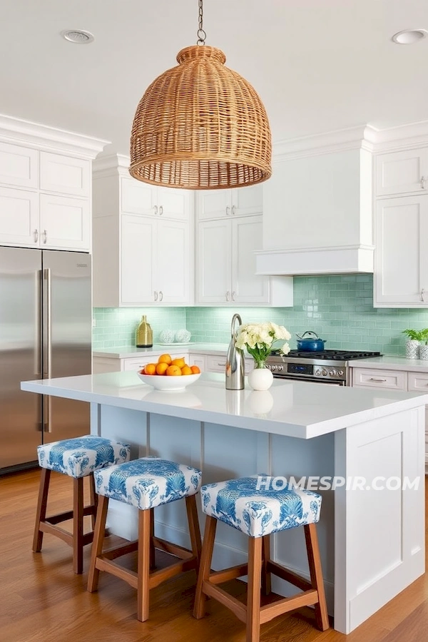 Ocean Fabric Stools in Contemporary Kitchen