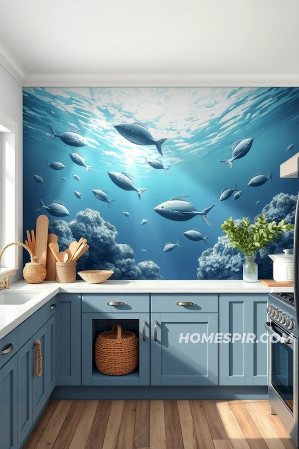 Ocean-Themed Artwork Coastal Kitchen