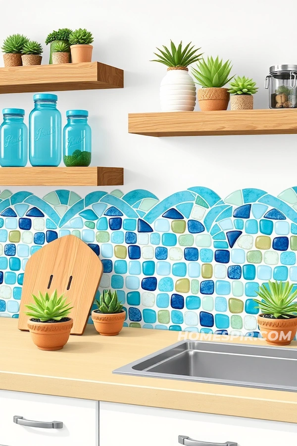 Ocean Wave Mosaic Backsplash in Surf Kitchen