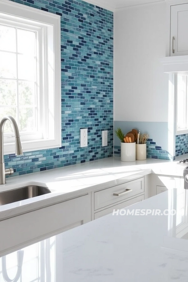 Ocean Wave Mosaic Backsplash Kitchen