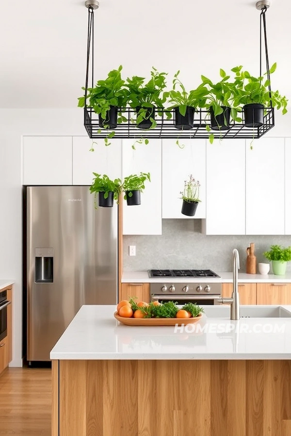 Open Kitchen with Hanging Herb Planters