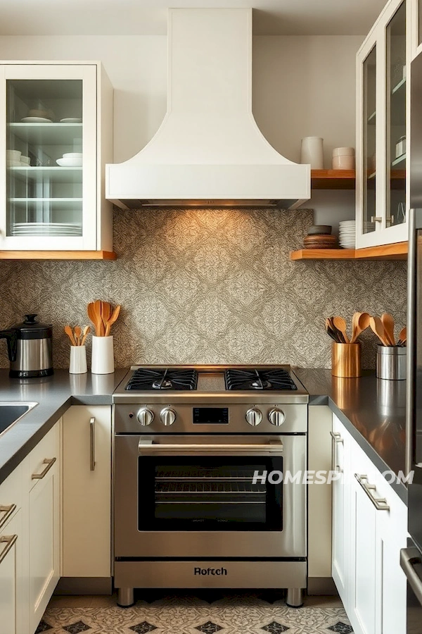 Open Shelving and Glass Cabinets in Vintage Kitchen