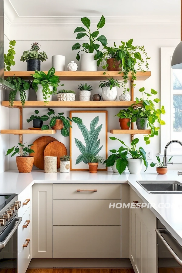 Open Shelving with Plants in Eclectic Kitchen