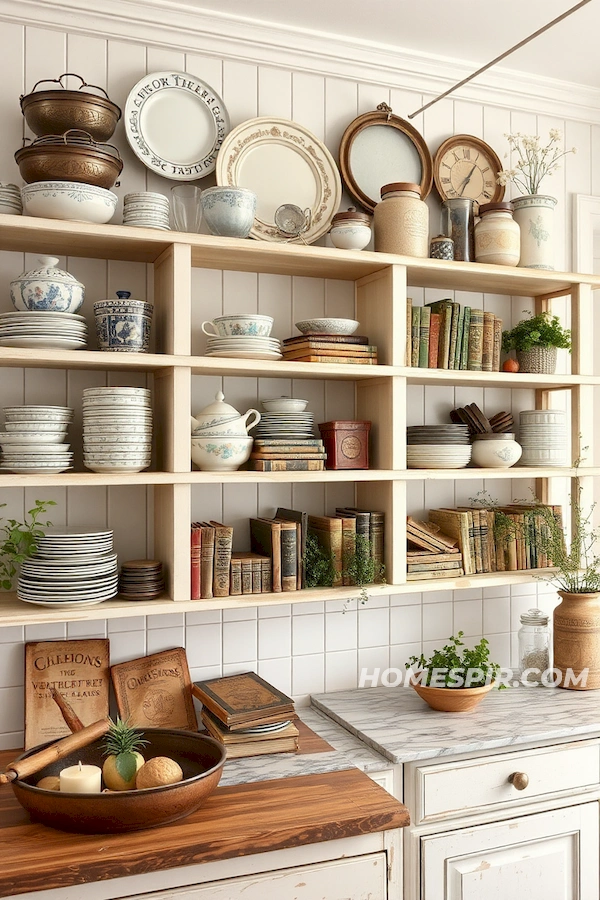 Open Shelving with Vintage Finds in Shabby Chic Kitchen