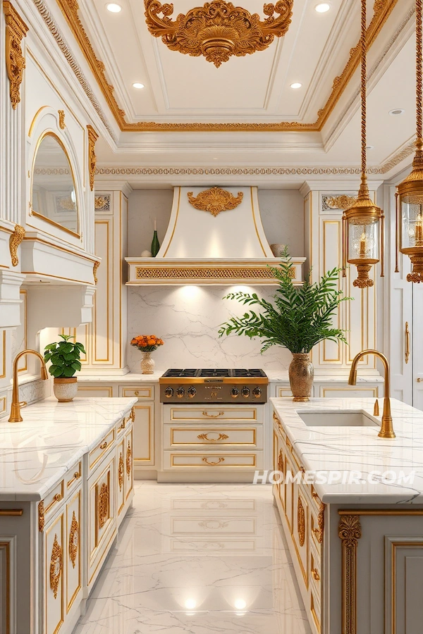 Opulent Kitchen Oasis with White Marble