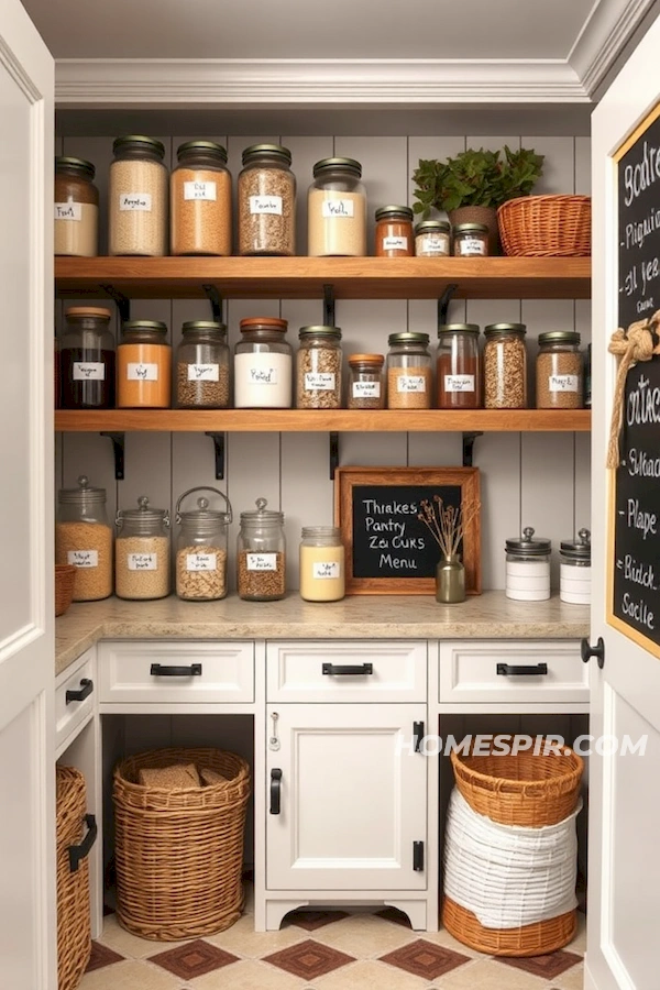 Organized Farmhouse Pantry with Vintage Flair