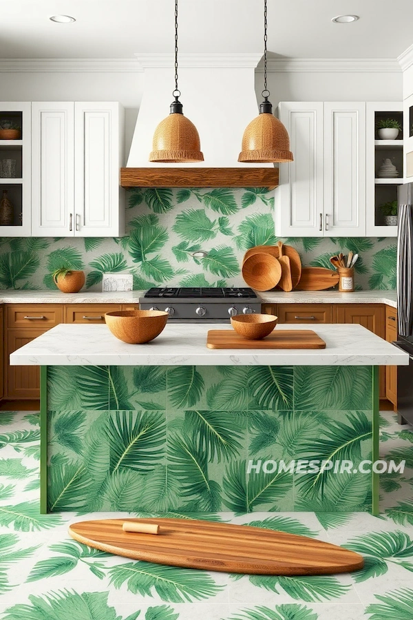 Palm Leaf Island Countertop in Tropical Surf Kitchen