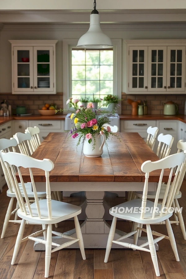 Pastel Painted Chairs Around Farmhouse Table