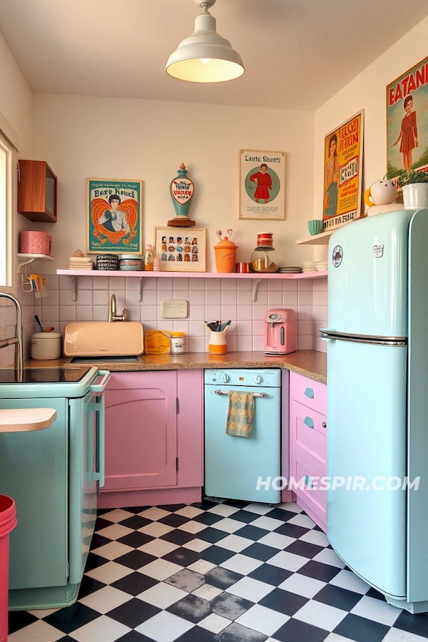 Pastel Touches in Retro Studio Kitchen