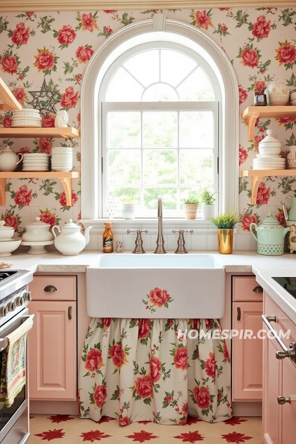 Personality-Filled Kitchen with Floral Wallpaper