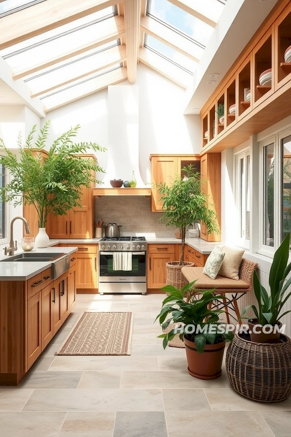 Pinewood and Stone Accented Kitchen